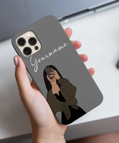 Grey Selfie Girl Illustration Name Cover
