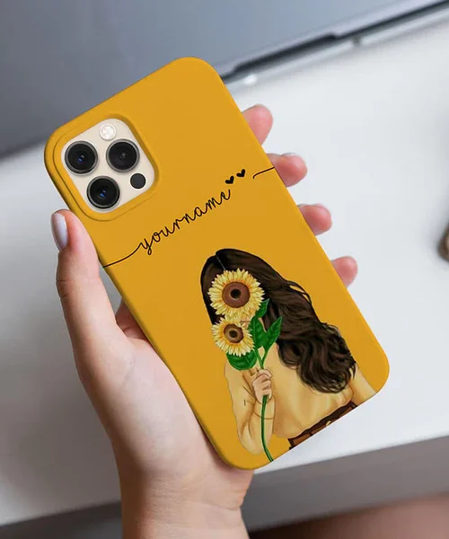 Yellow Girl with Sunflower Illustration Name Cover