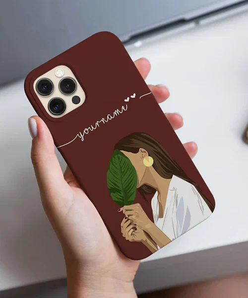 Maroon Girl with Leaf Illustration Name Cover