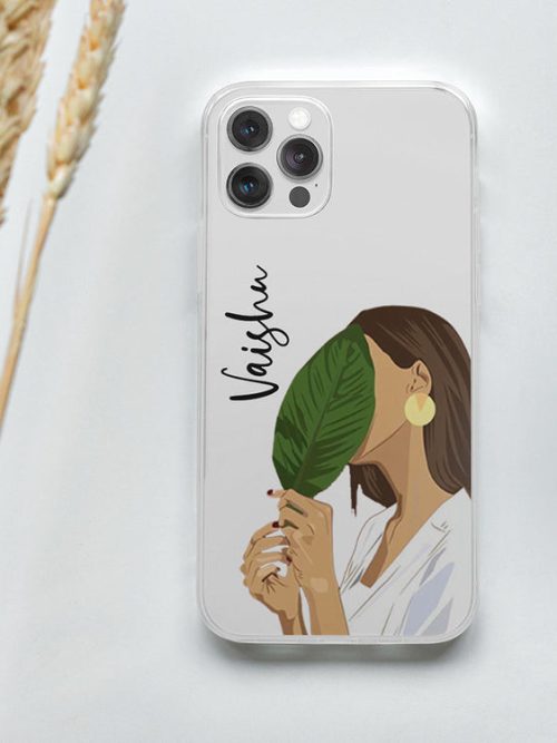 Transparent Silicone case with Green Leaf printed Cute girl