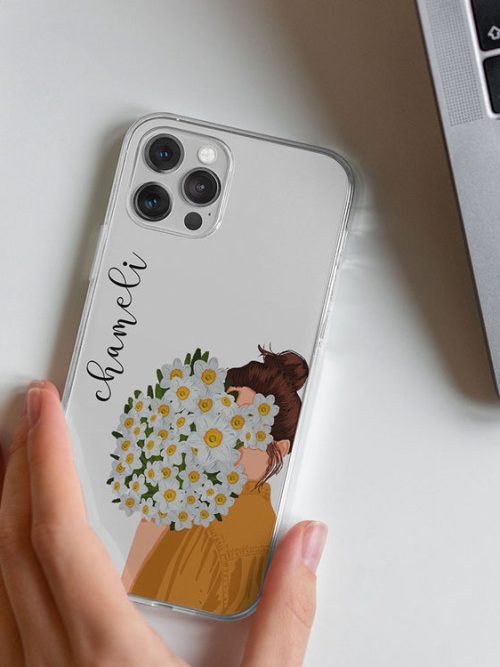 Floweriest transparent silicone case with name