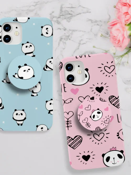 Cute Love Panda Slim Case Cover With Same Design Holder