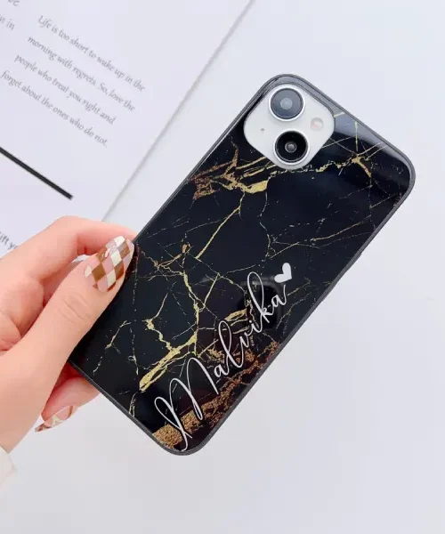Premium Black Marble Gold Customized Glass Case