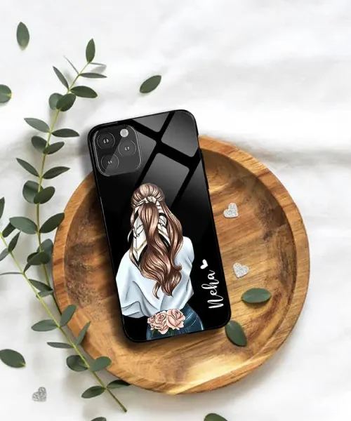 Cute Black Scarf Girl Glass Case