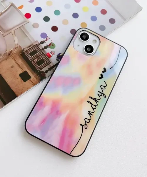Multi Color Heart Name Glass Case