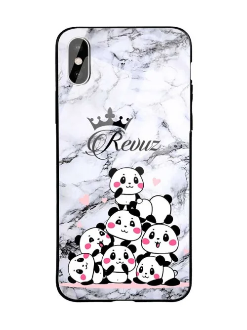 Glossy Protective Case With White Marble Pandas Name