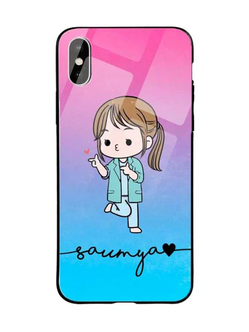 Glossy Protective Case With Blue Pink Cute Girl Name