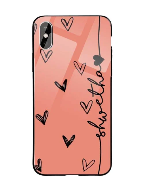 Glossy Protective Case With Peach Big Hearts Name