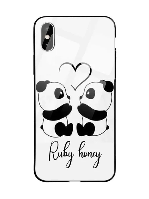 Glossy Protective Case With Lovely Pandas White Name