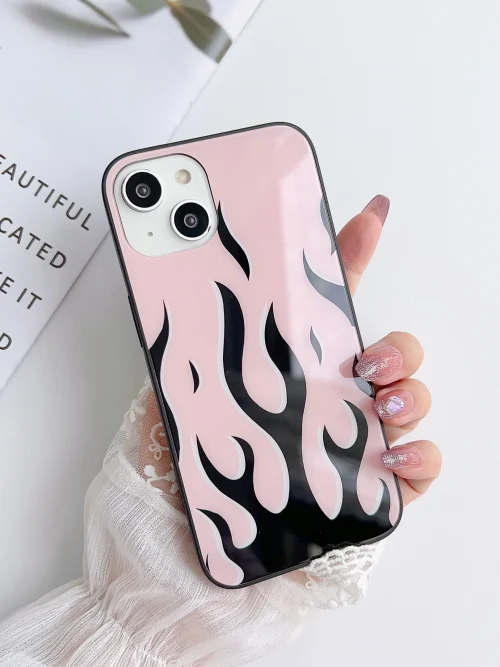 Pink With Black Flames Design Glass Cover