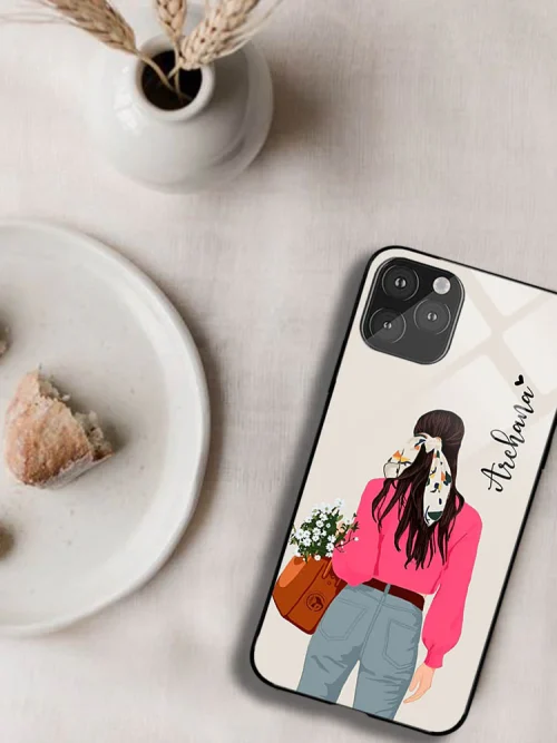 Glossy Protective Case With Pink Scarf Girl Name