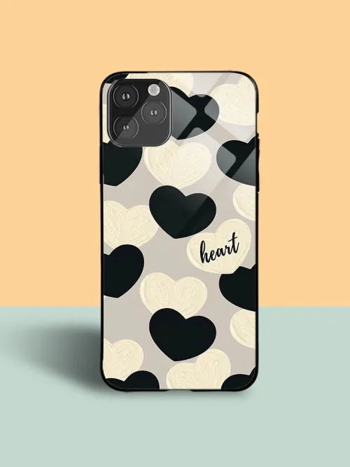 Black And White Heart Printed Glass Case
