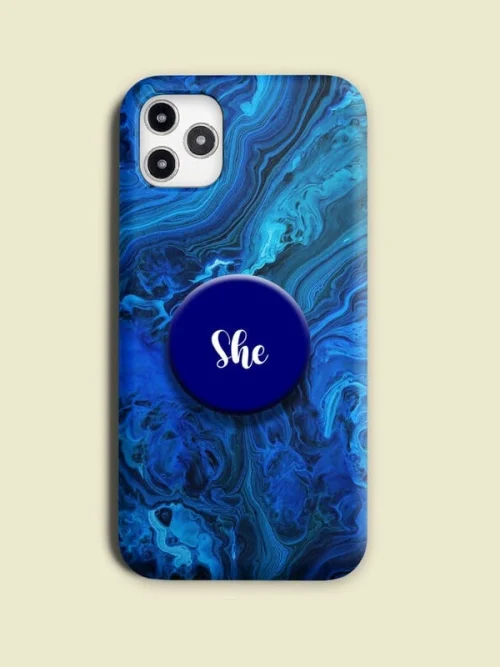 Blue Marble Textured Phone Case Cover With Holder