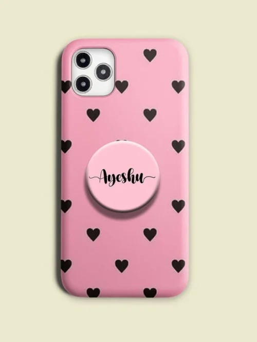 Heart Pattern Printed Phone Case Cover With Holder