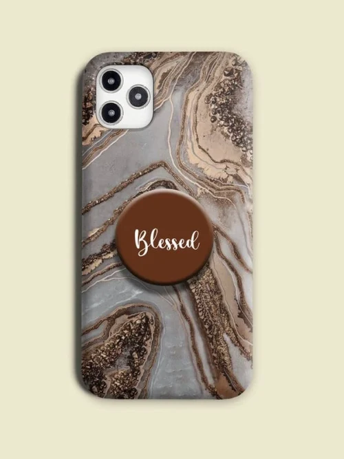 Brown Marble Textured Phone Case Cover With Holder