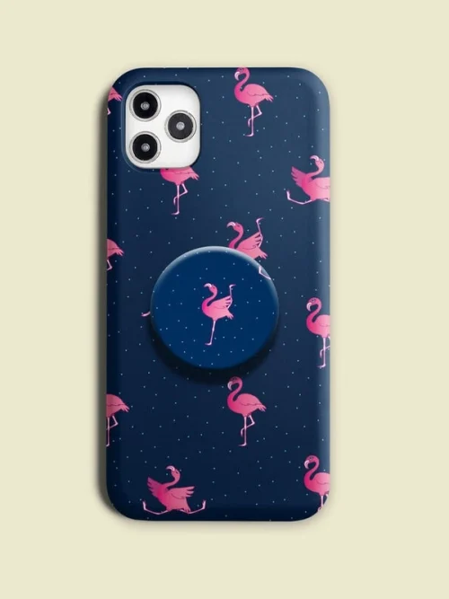 Blue Flamingo Design Phone Case Cover With Holder
