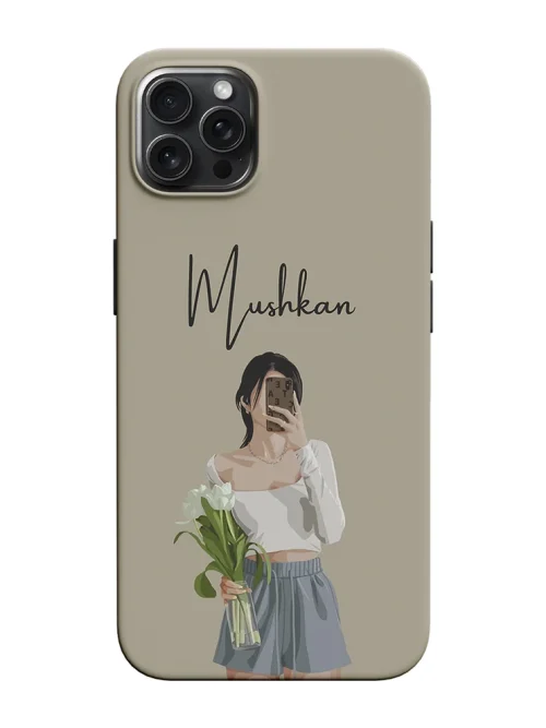 Girl With Flower Design Customised Name Case