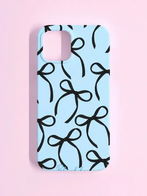Black Ribbon Bow Phone Case – Aesthetic Blue Pastel Design