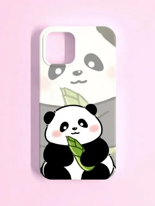 Kawaii Panda & Leaf Phone Case – Cute Pastel Animal Design
