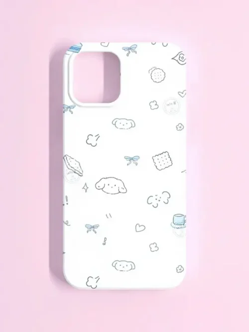 Kawaii Cinnamoroll Phone Case – Minimal Pastel Dog & Snack Doodles