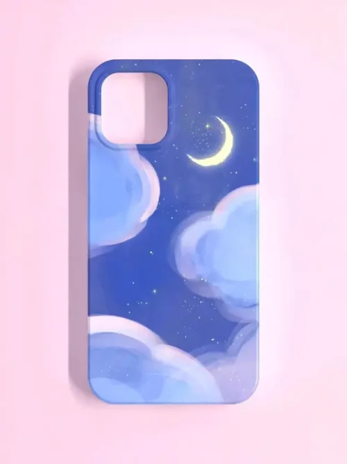Aesthetic Night Sky Phone Case – Crescent Moon & Clouds Painting