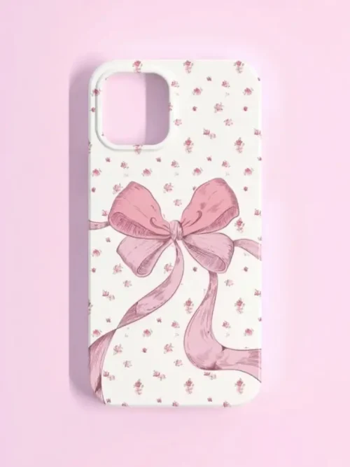 Vintage Bow Phone Case – Elegant Pink Ribbon with Tiny Floral Print