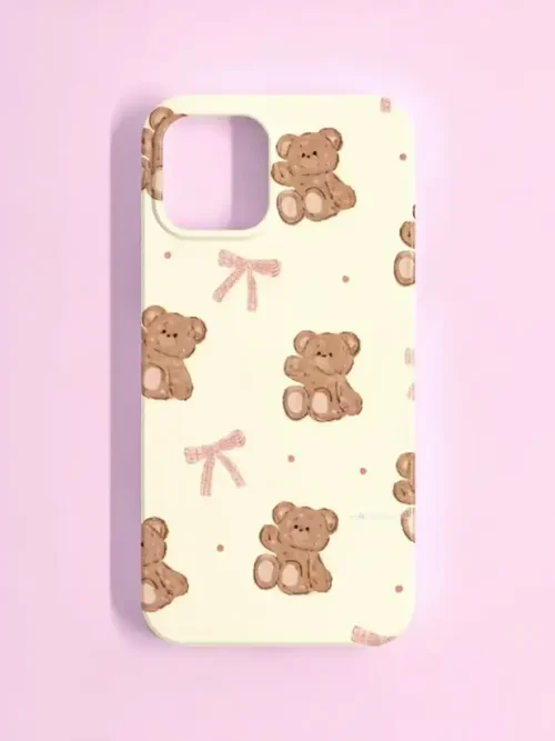 Vintage Teddy Bear & Bow Phone Case – Cute Pastel Retro Design